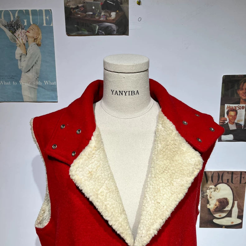 Vintage Red Wool Sleeveless Jacket