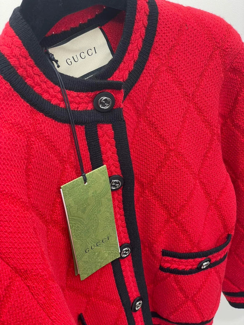 Red Knit Wool Cardigan by Gucci