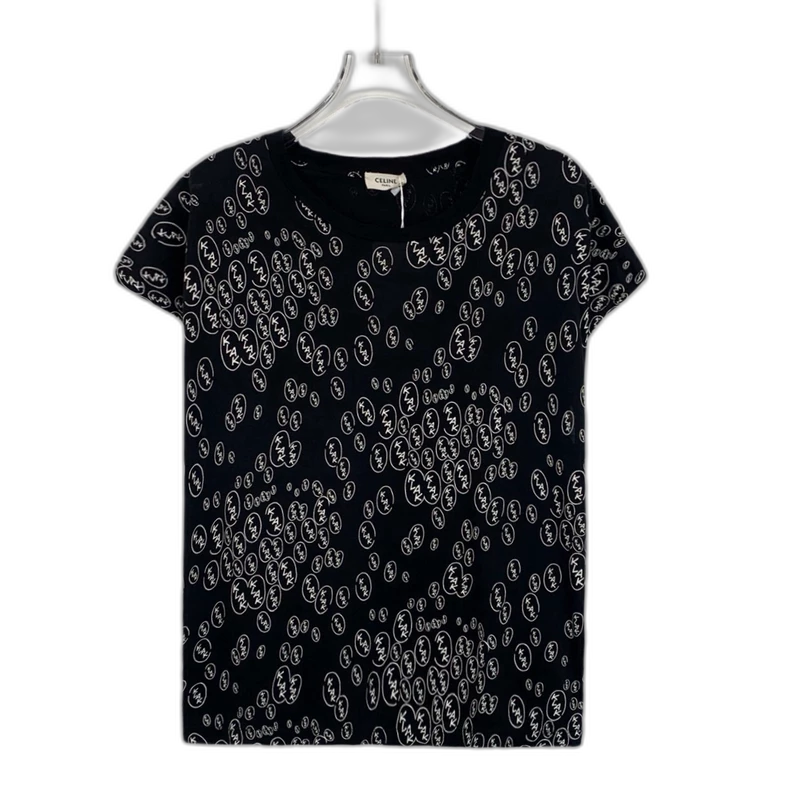 Celine Black Logo Print Cotton T-Shirt