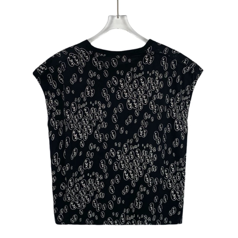 Celine Black Logo Print Cotton T-Shirt