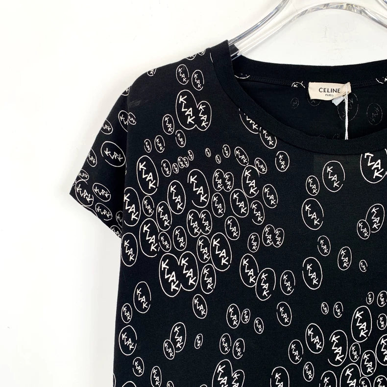 Celine Black Logo Print Cotton T-Shirt