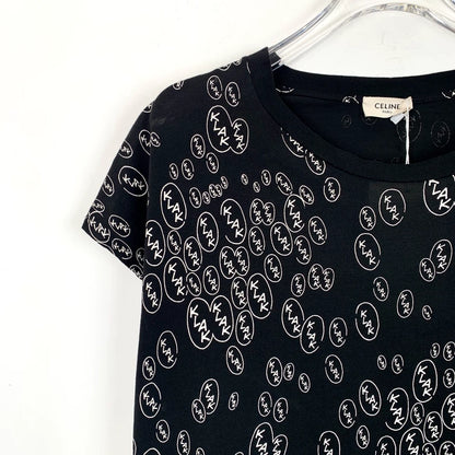 Celine Black Logo Print Cotton T-Shirt