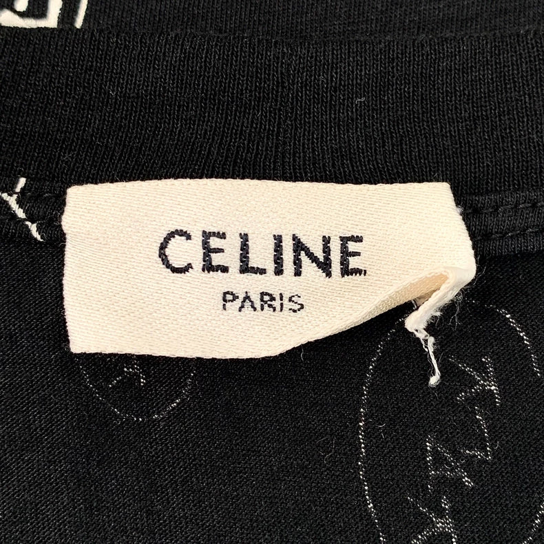 Celine Black Logo Print Cotton T-Shirt