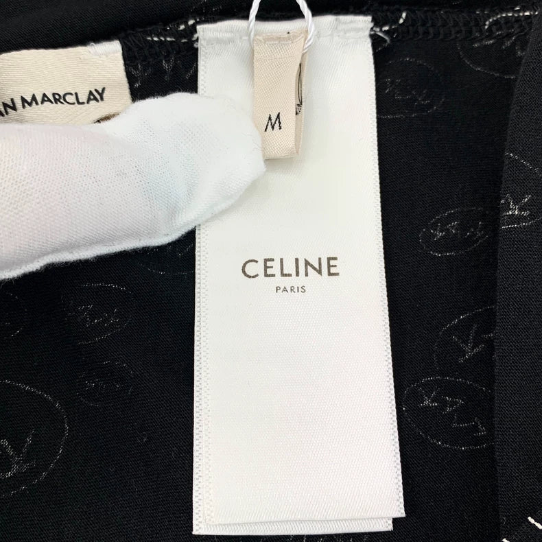Celine Black Logo Print Cotton T-Shirt