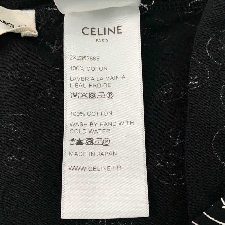 Celine Black Logo Print Cotton T-Shirt