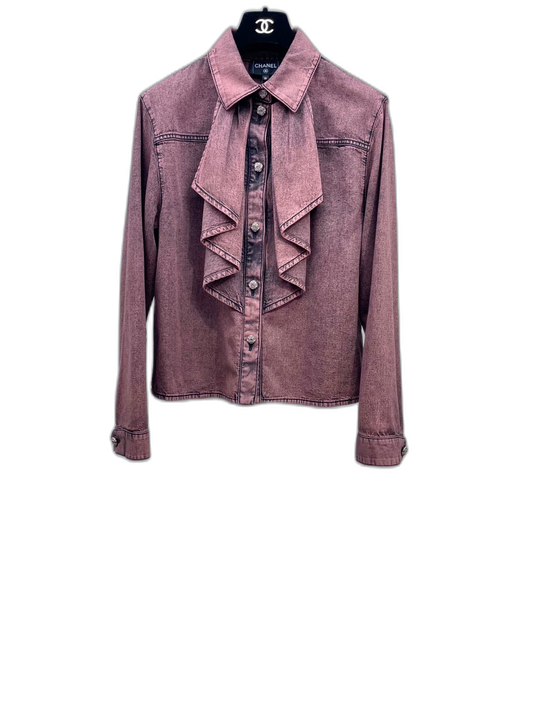 Chanel Denim Ruffled Shirt with Button Closure
