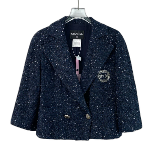 Chanel Navy Blue Tweed Double-Breasted Jacket