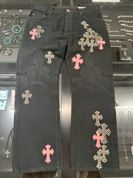 Chrome Hearts Black Pink Check Jeans-yf
