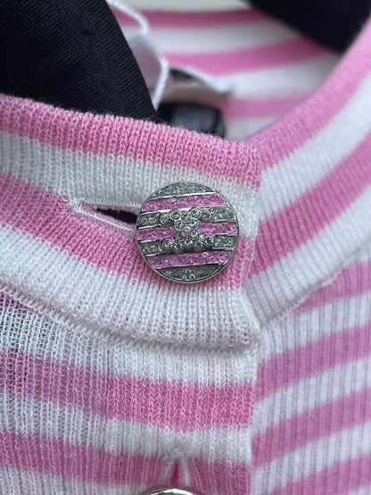 Chanel Pink Striped Knit Short Sleeve Top