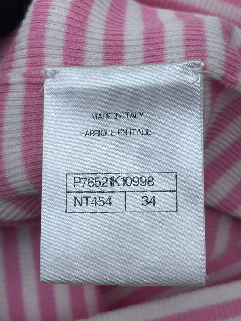 Chanel Pink Striped Knit Short Sleeve Top