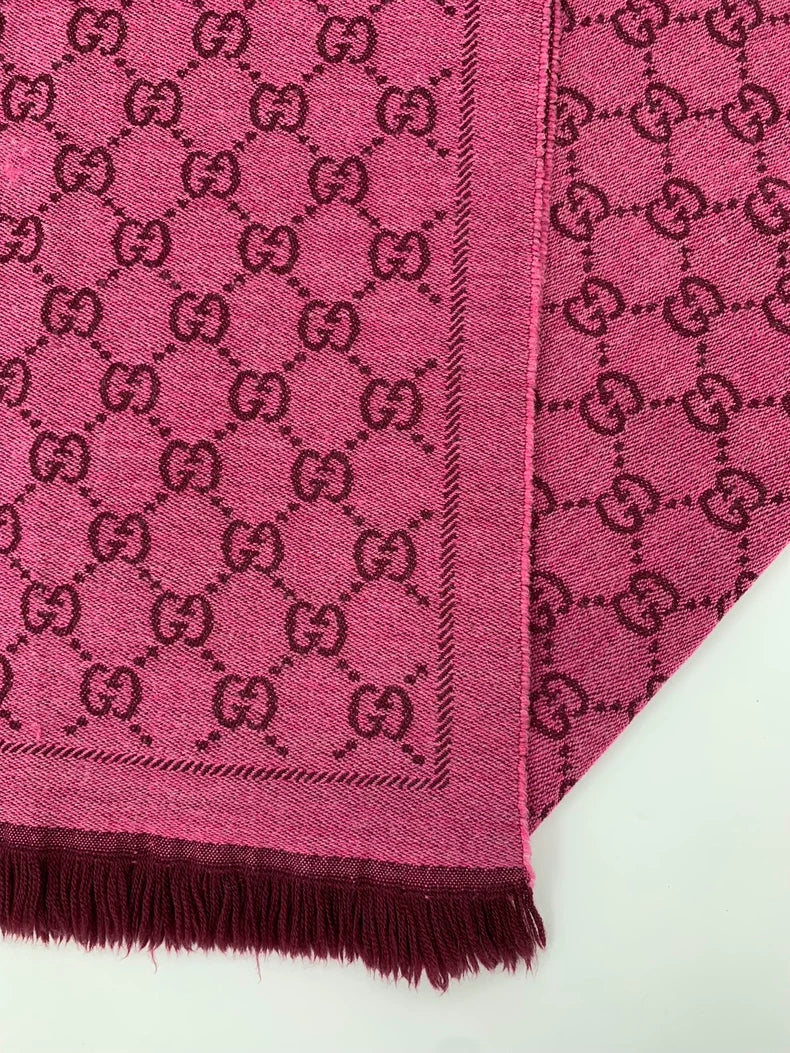 Gucci Pink Wool Fringed Scarf