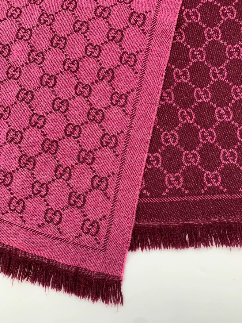Gucci Pink Wool Fringed Scarf