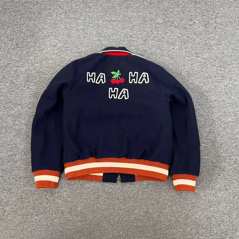 Gucci Cherry Baseball Jacket in Blue and Red