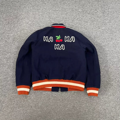 Gucci Cherry Baseball Jacket in Blue and Red