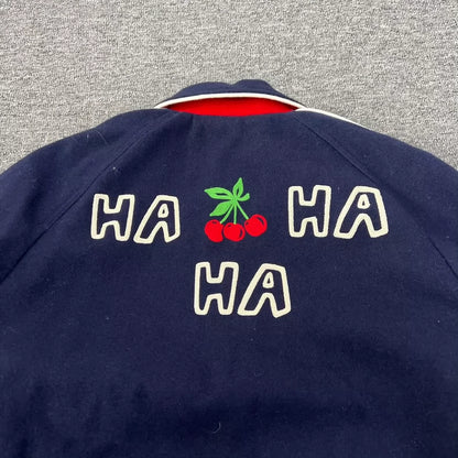 Gucci Cherry Baseball Jacket in Blue and Red