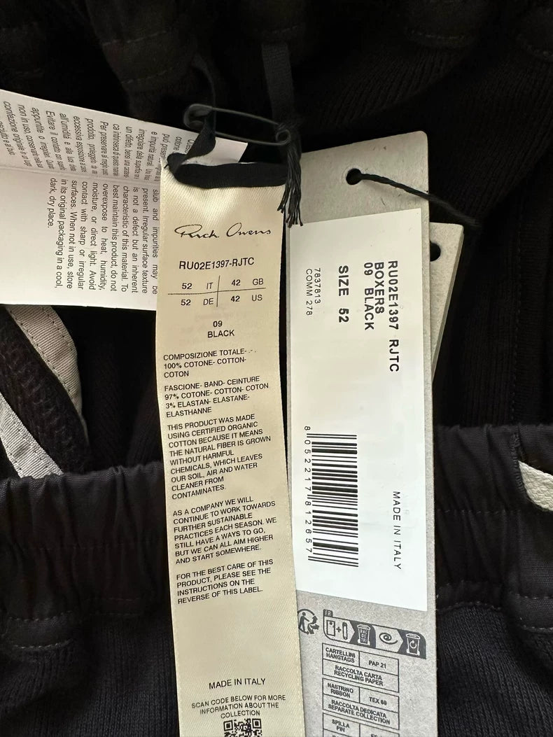 Rick Owens 25FW Black Cotton Shorts