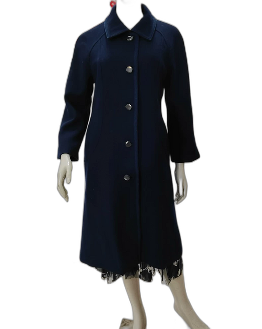 Vintage Long Navy Blue Alpaca Coat