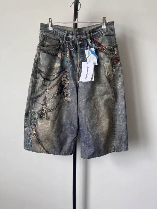 Acne Studios 3D Print Denim Shorts-yf