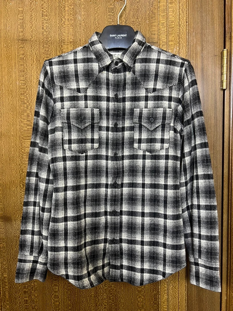Saint Laurent Black and White Flannel Shirt