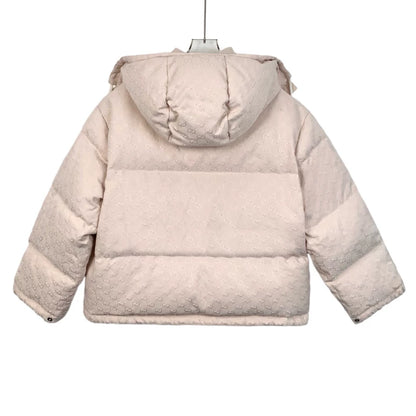 Pink Logo Print Hooded Puffer Jacket