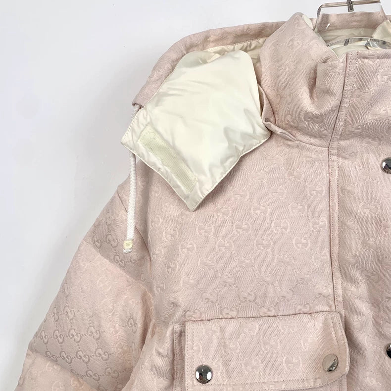 Pink Logo Print Hooded Puffer Jacket