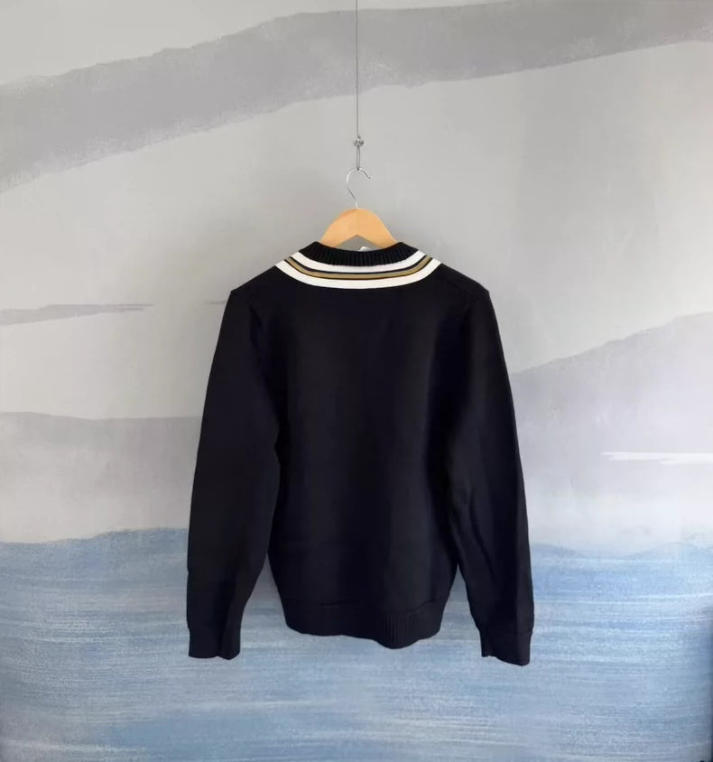 Black Gucci Bee Embroidered V-Neck Sweater