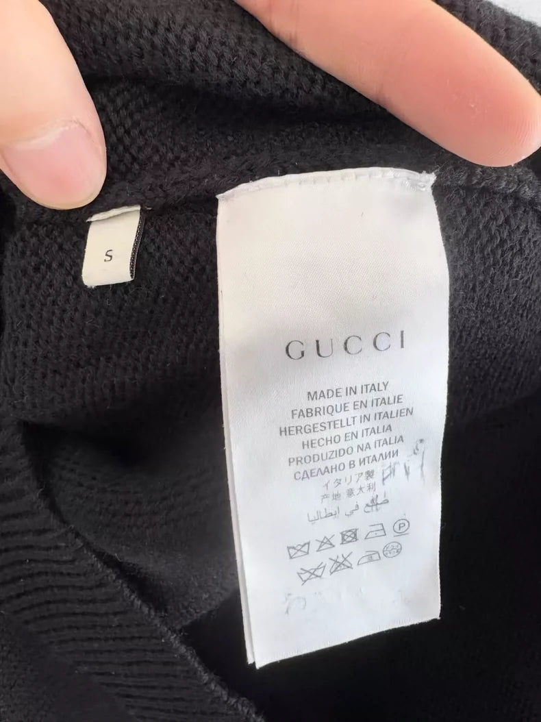 Black Gucci Bee Embroidered V-Neck Sweater