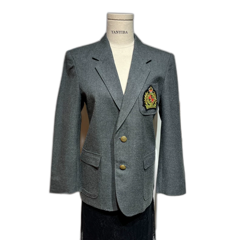 Vintage Inspired Gray Blazer with Badge