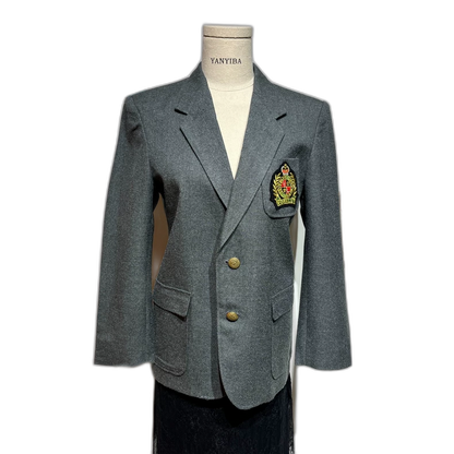 Vintage Inspired Gray Blazer with Badge