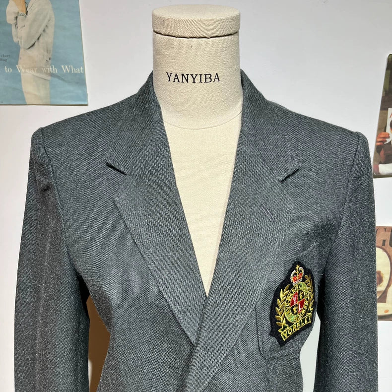 Vintage Inspired Gray Blazer with Badge