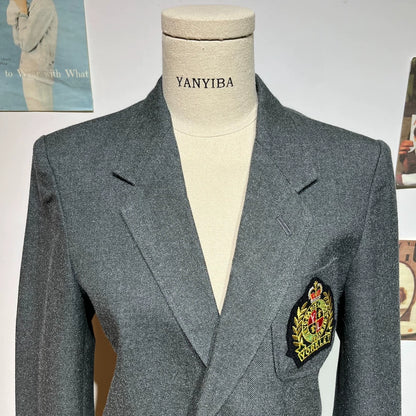 Vintage Inspired Gray Blazer with Badge