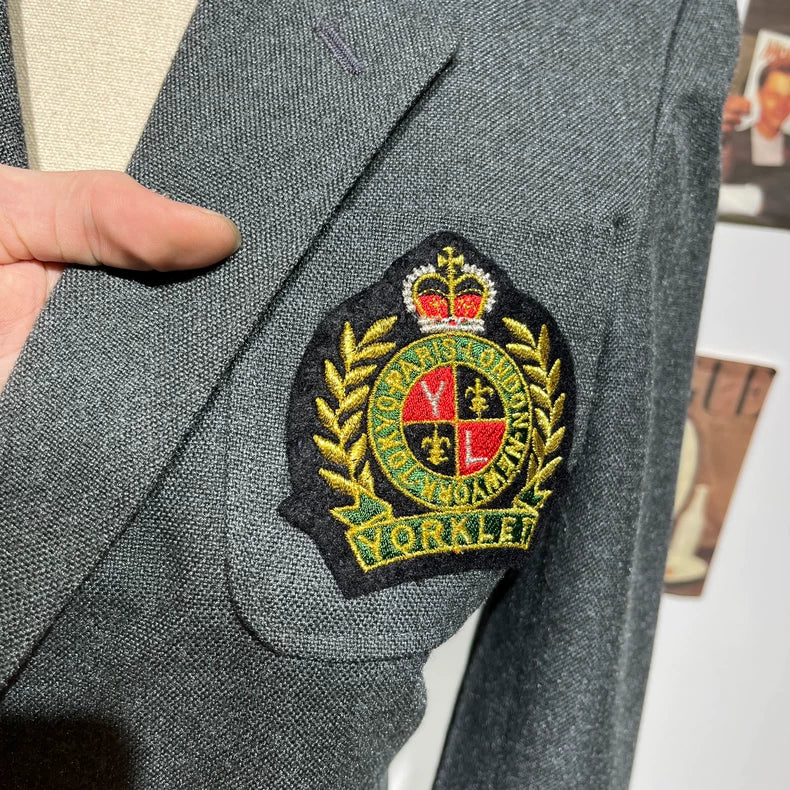 Vintage Inspired Gray Blazer with Badge