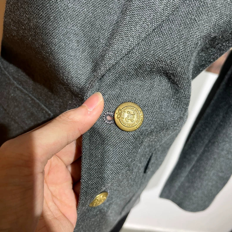 Vintage Inspired Gray Blazer with Badge