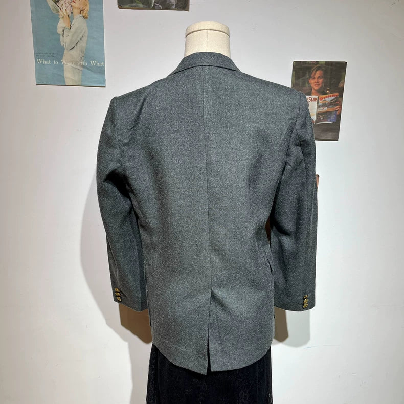 Vintage Inspired Gray Blazer with Badge