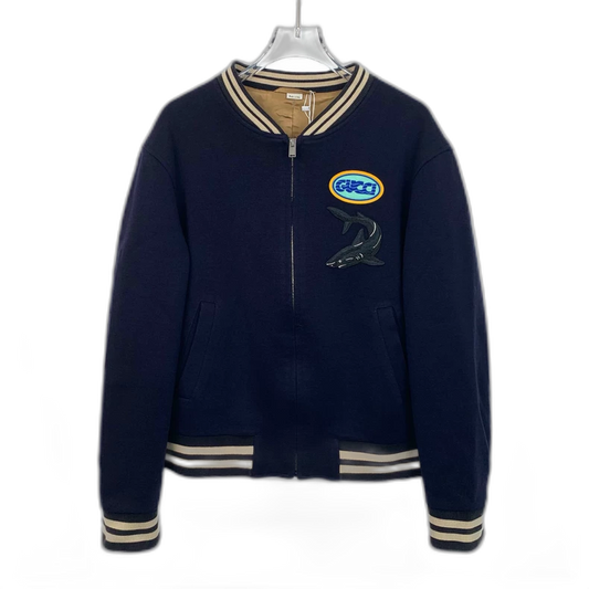 Gucci Navy Zip Jacket with Embroidery