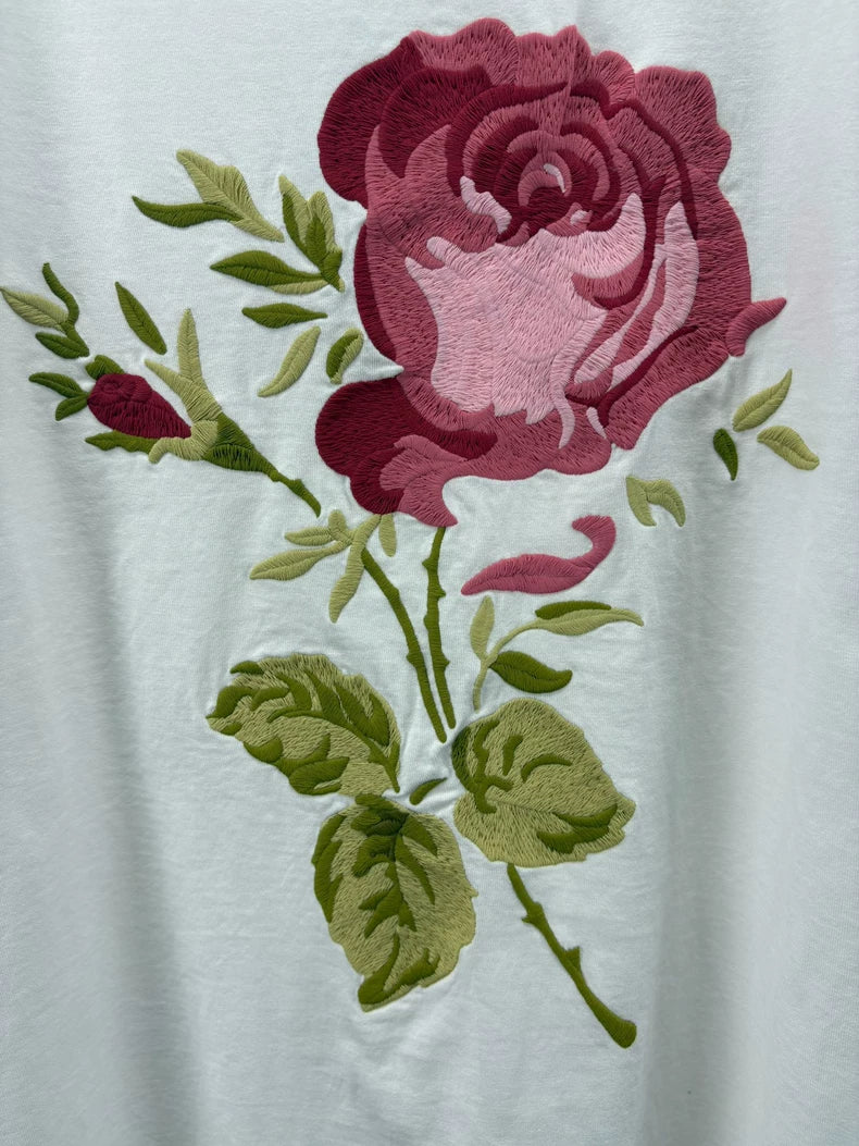 Dior Valentine's Day Rose Embroidered T-Shirt