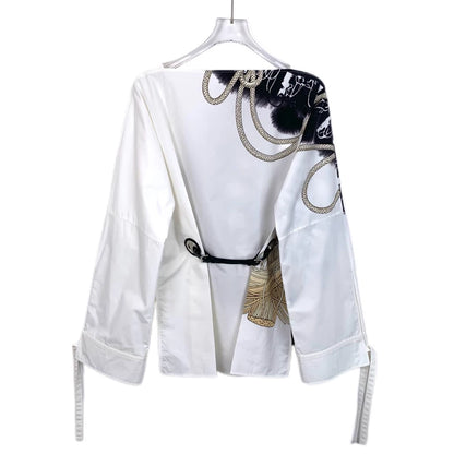 Hermes White Rope Pattern Long Sleeve Shirt