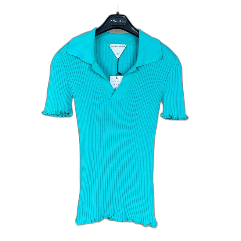Bottega Veneta Blue Knit Polo Shirt