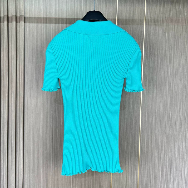 Bottega Veneta Blue Knit Polo Shirt