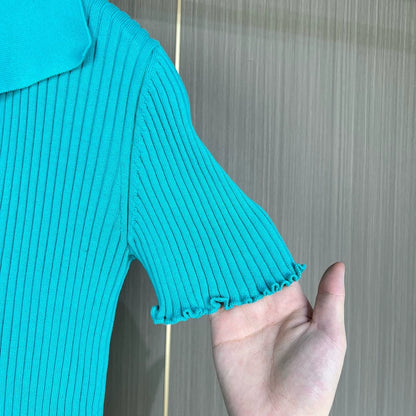 Bottega Veneta Blue Knit Polo Shirt