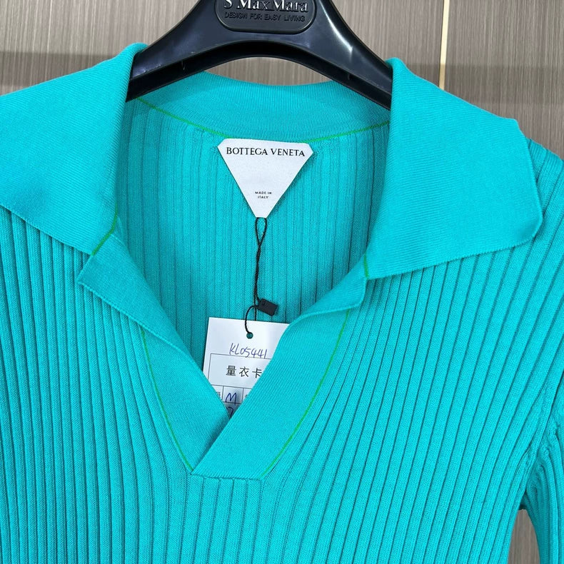 Bottega Veneta Blue Knit Polo Shirt
