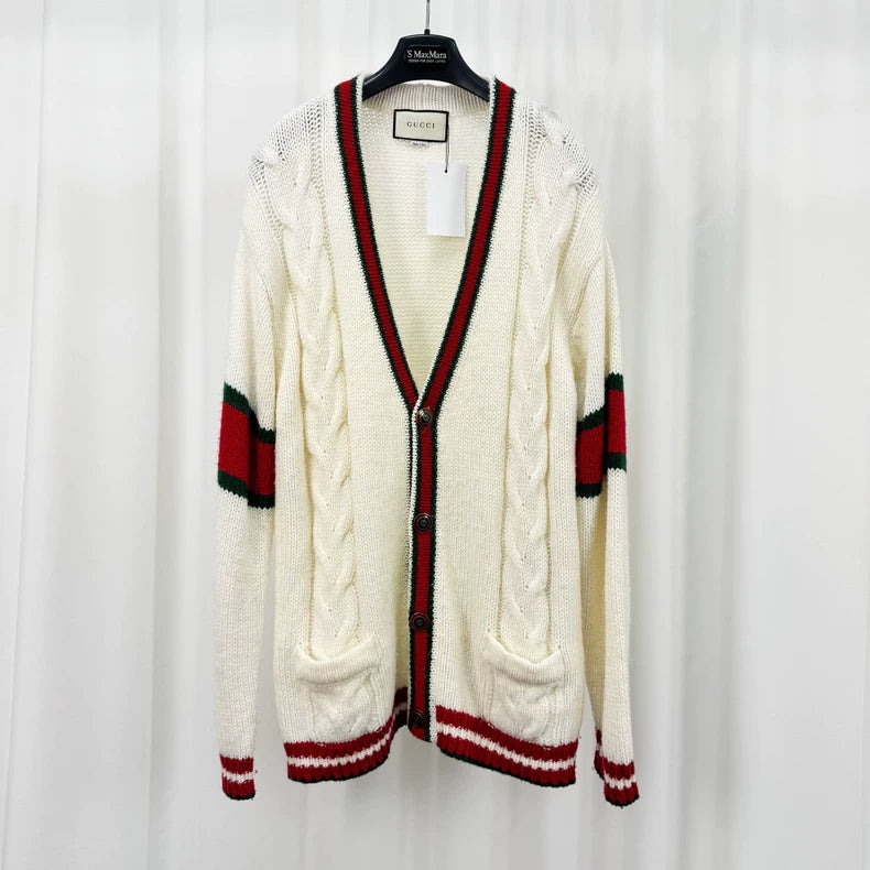 Gucci Cream Red Green Knit Cardigan-yf