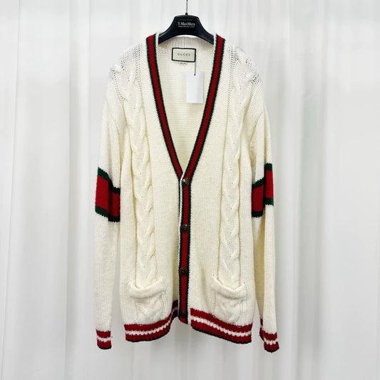 Gucci Cream Red Green Knit Cardigan-yf