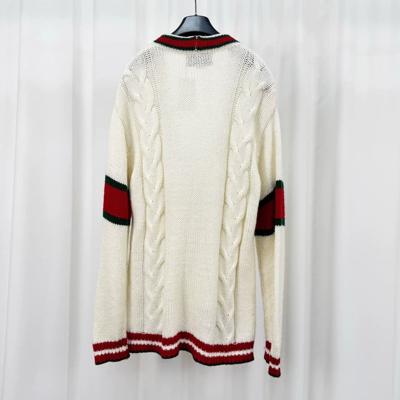 Gucci Cream Red Green Knit Cardigan-yf