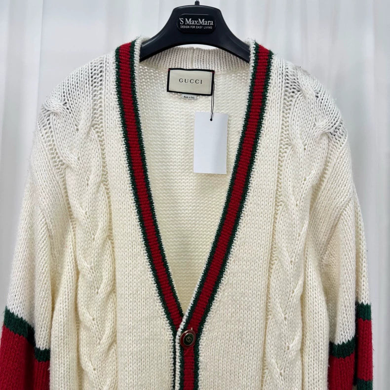 Gucci Cream Red Green Knit Cardigan-yf