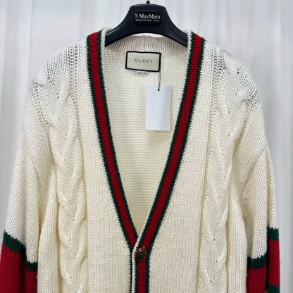 Gucci Cream Red Green Knit Cardigan-yf