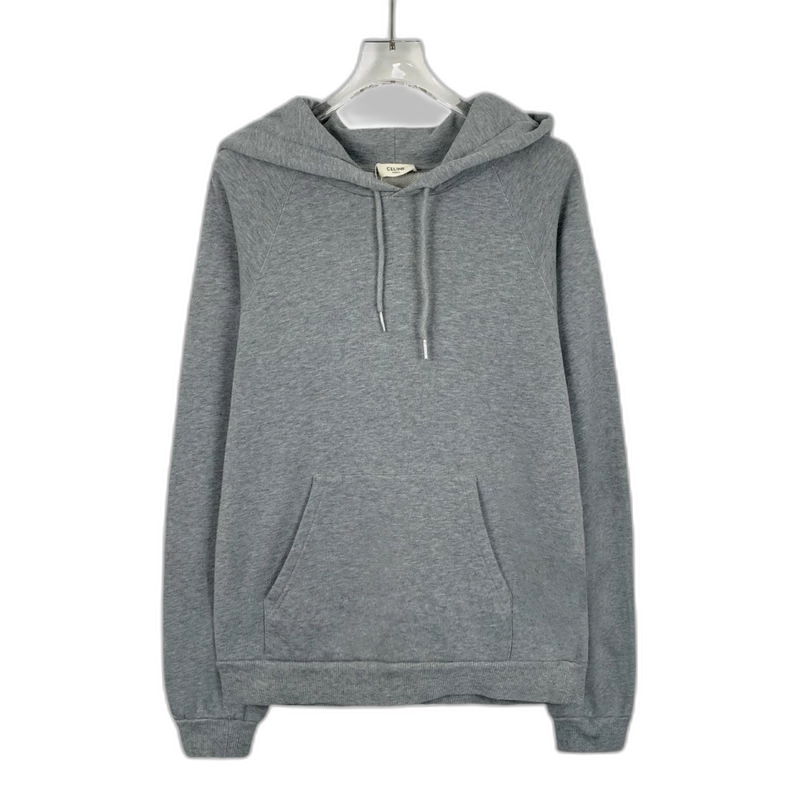 Celine Gray Logo Cotton Hooded Sweatshirt