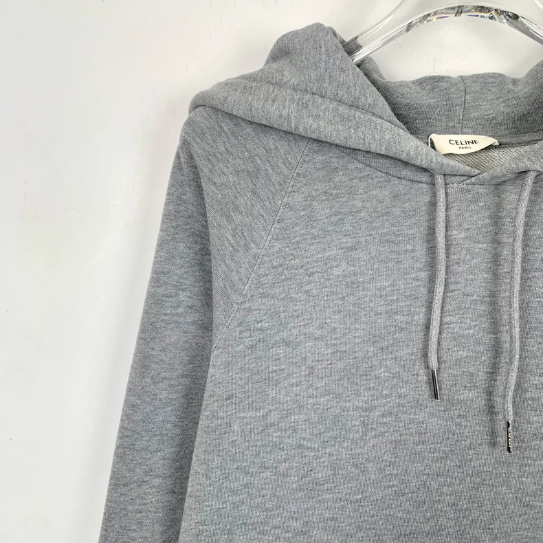 Celine Gray Logo Cotton Hooded Sweatshirt