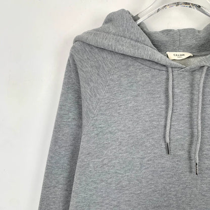 Celine Gray Logo Cotton Hooded Sweatshirt