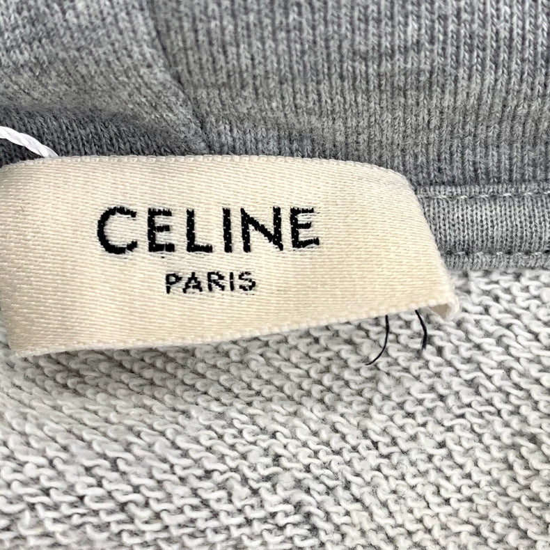 Celine Gray Logo Cotton Hooded Sweatshirt